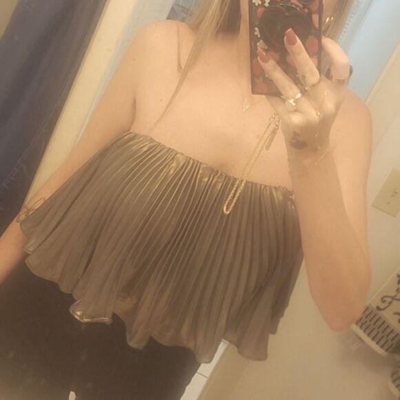 Anthropologie Metallic Pleated Strapless Crop Top NWT - Picture 4 of 8